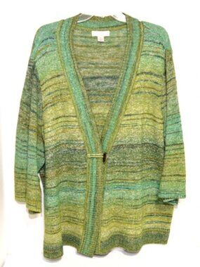 CJ Banks Women’s Green 3/4 Sleeve Deep V Neck Sweater